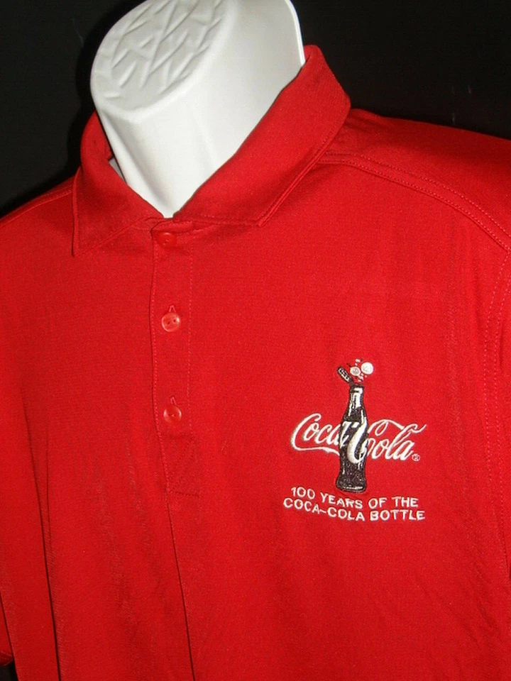 CUTTER & BUCK Coca Cola Bottle & Logo 100 Year Anniversary Red Poly S/S Polo L - Image 4 of 4