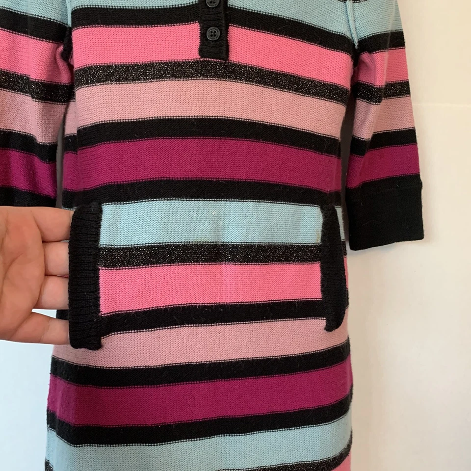 Túnica Larga Tejida Juicy Couture Henley L/S con Bolsillos Rayas Negra/Púrpura/Azul Talla 5 Foto 2 de 4