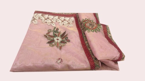 Vintage Sarees Net Mesh Embroidered Used 5 Yard Premium Sari Craft Fabric 1522 - Picture 2 of 7