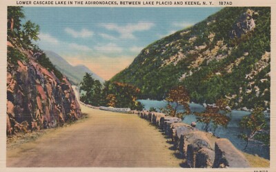 Lower Cascade Lake Adirondack Mountains Keene New York Linen Vintage Post Card