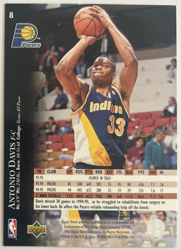 Antonio Davis 1995-96 Upper Deck Electric Court Gold #8 Indiana Pacers ESE - Image 2 of 2