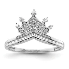 Silver Rhodium Plated Diamond Crown Ring QR5738
