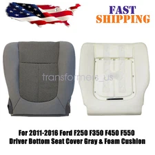 Driver Bottom Seat Cover Gray & Foam Pad For 2011-2016 Ford F250 F350 F450 F550