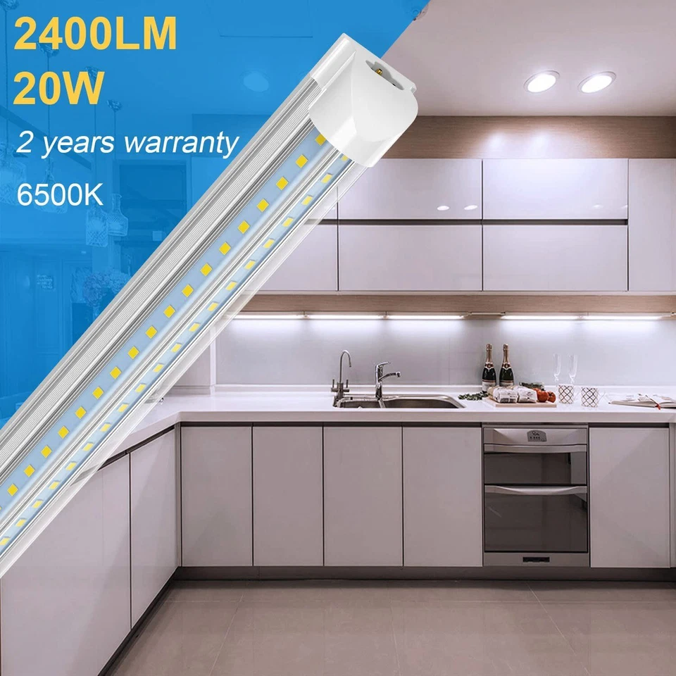 2pcs 20W T8 LED Tube Light Fixtures 6000K V-Shaped Utility Garage Shop Lights - Image 3 of 4