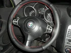 Alfa Romeo 147 steering wheel cover genuine black leather and perforated red stitching