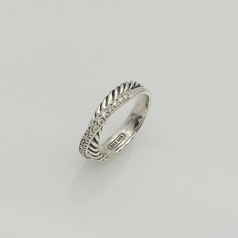 David Yurman 5MM Crossover Ring with Diamonds Size 8 sterling silver 925