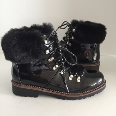 Esprit Women Celestin Fashion Boots Faux Patent Leather Faux Fur Hook Eye 7.5M