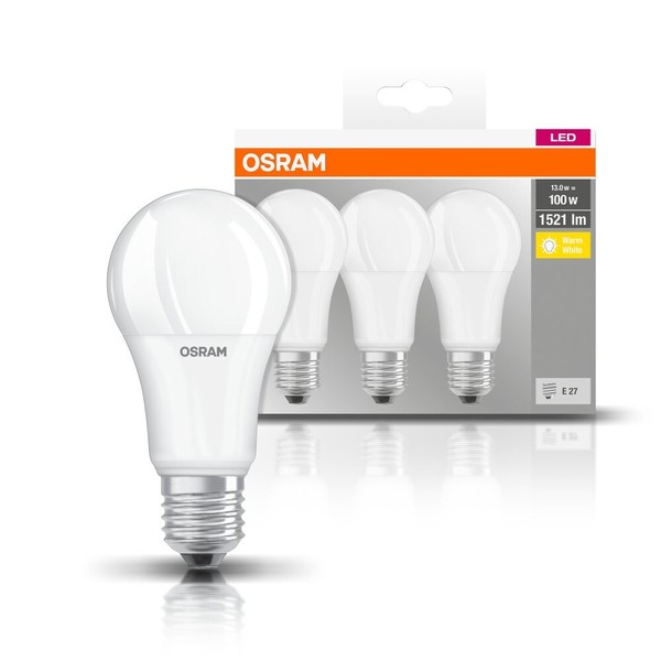 3Er-Pack Osram Led-Lampe Base A100 E27 14W 2700K Warmweiß = 100W GlüHbirne-image