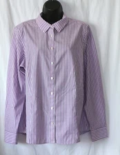 TALBOTS Lavender Striped No Iron Blouse 44 In Chest 26.5 In Long Sz 14 EXC