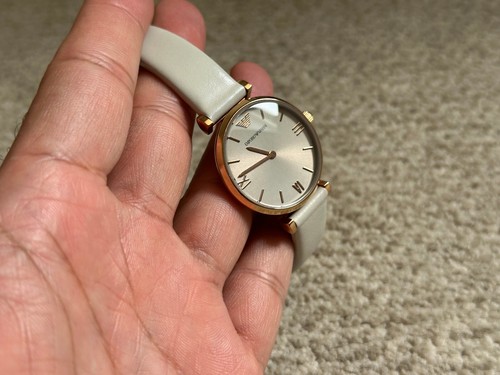 emporio armani ar1769 grey dial rose gold s/s cream leather ladies classic watch - Picture 12 of 13