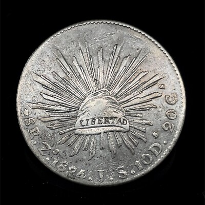 1884 Zs JS Mexico 8 Reales ZACATECAS Mint Libertad Cap & Rays
