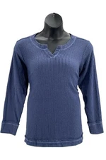 LOGO Lounge by Lori Goldstein Cloud Waffle Split Neck Top Indigo