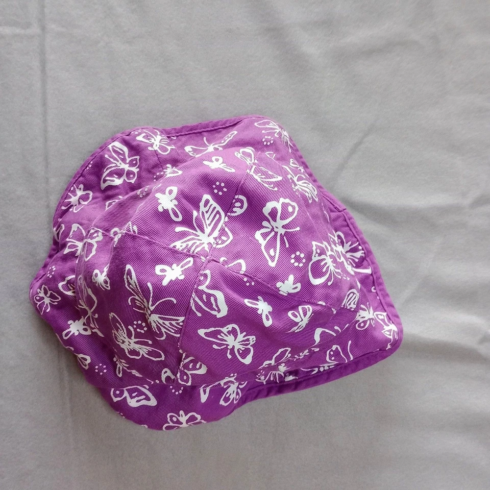 Niñas Algodón Mariposa Púrpura Cubo Sol Sombrero Reversible Bordado Verano Playa Foto 2 de 4