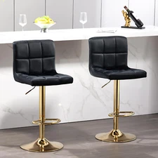 Gold Bar Stools Set of 2 Velvet Fabric, Swivel Barstools with Footrest and L Sha