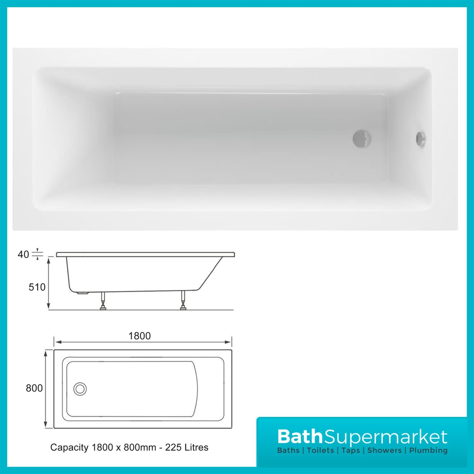 Single Ended Bath 1500mm-1600-1700-1800mm White Acrylic Bath Modern ...
