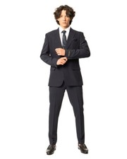 Slim Fit 2 Button Mens Navy Blue Suit Peak Lapel Semi Stretch 9936 By AZAR MAN