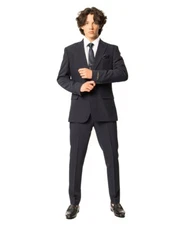 Slim Fit 2 Button Mens Navy Blue Suit Peak Lapel Semi Stretch 9936 By AZAR MAN