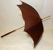 ANTIQUE VICTORIAN SILK HAND-CARVED WOOD HANDLE CHILDREN'S UMBRELLA SUN PARASOL