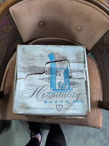 3 Sets Available** Vintage Federal Glass Hospitality Snack Set 4 Plates 4 Cups