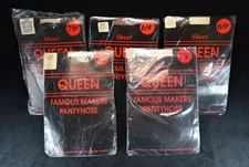 Lot/5 VTG Ladies Famous Makers Pantyhose Queen Sheer 140-195 lbs Irregular