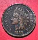 1869 US Indian Head Cent! VF Details! Semi Key Date! Old US Coin!