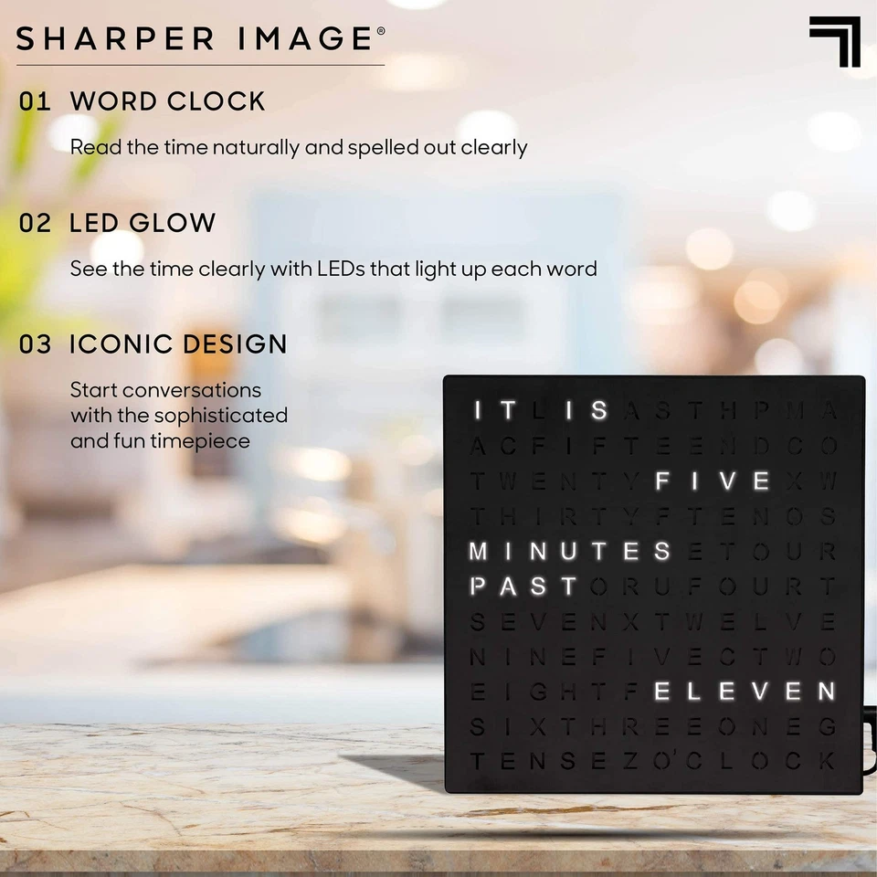 Sharper Image Light Up Electronic Plug-in Word Clock, Black Finish with LED - Image 4 of 4