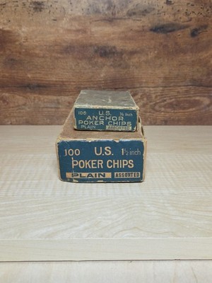Vintage US Anchor Poker Chips 1 1/2 And 7/8 Inch Plain Assorted Red, White, Blue