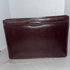VTG Brown Leather Briefcase Portfolio Attach Case Double Handle Organizer
