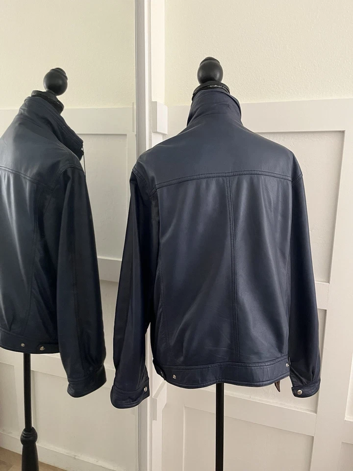 Vera Pelle 100% Italian Viscose Leather Blue W Brown Detail Sz 52 Made In Italy - Image 4 of 4