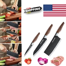 Chef Knife Set 3 Pieces with 7 Inch Chef Knife Black Stainless Steel Blades