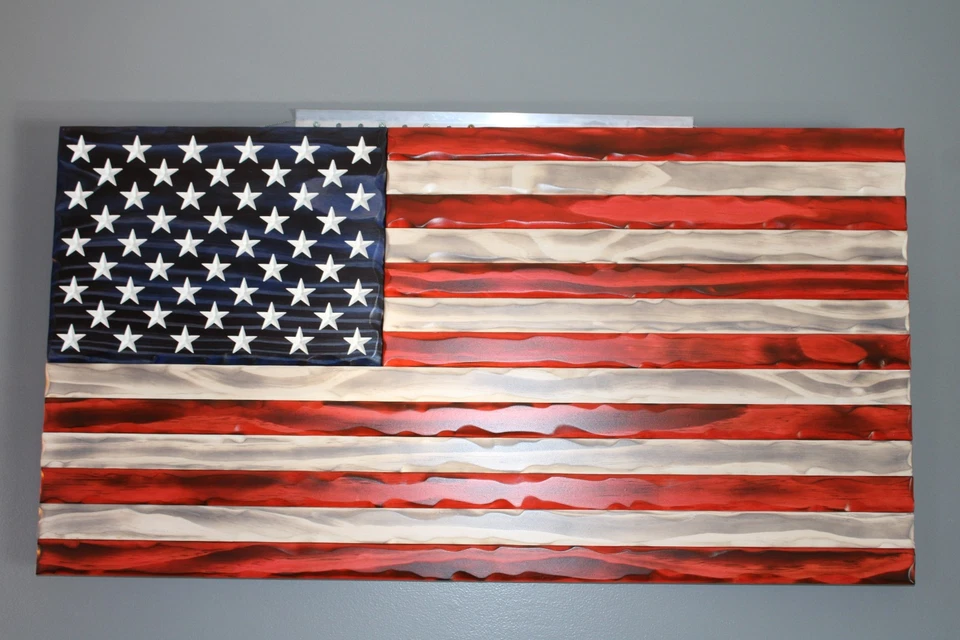 Bandera americana hecha a mano de madera envejecida, bandera americana envejecida Foto 3 de 4