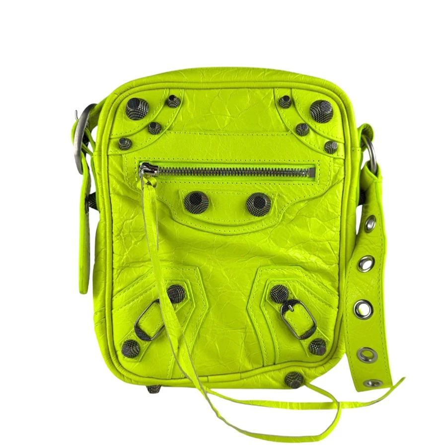 Balenciaga — Auth BALENCIAGA Le Cagole Shoulder Bag Neon Yellow Leather/Metal - z9516