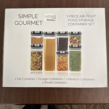 Simply Gourmet 7 Pieces Airtight Food Storage Containers. New! Never Opened 2298