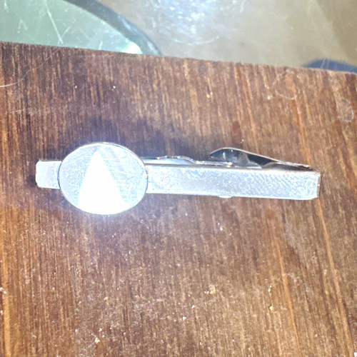 Men’s Signed Silver Tone Tie Bar/Clip, Round Disc Accent, No Stone