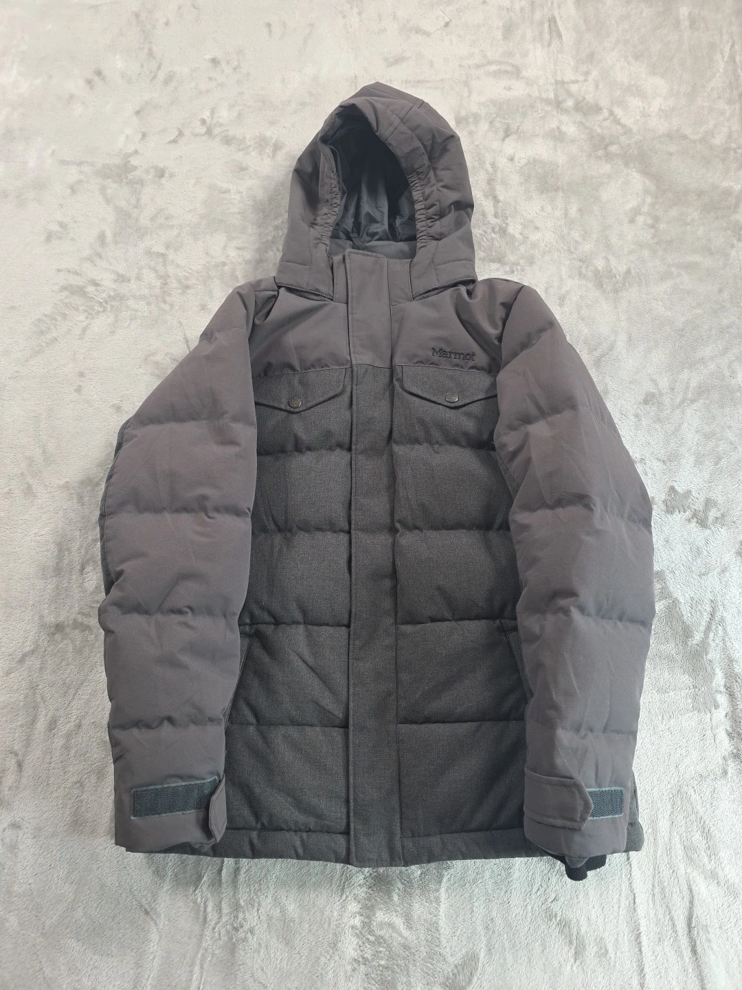 Marmot Boy's XL Fordham 700 Down Fill Hooded Puffer Jacket Slate Gray Full Zip