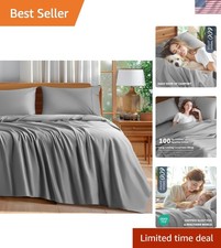 4-Piece Luxury Queen Cotton Sheet Set - Cooling, Breathable, Eco-Friendly, Grey