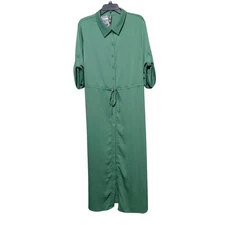 Torrid Green Maxi Crinkle Coverup Collared Shirt Dress Women's Plus Size 2x