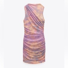 Zara Short Printed Tulle Dress in Purple/Orange/Pink Size L NWT