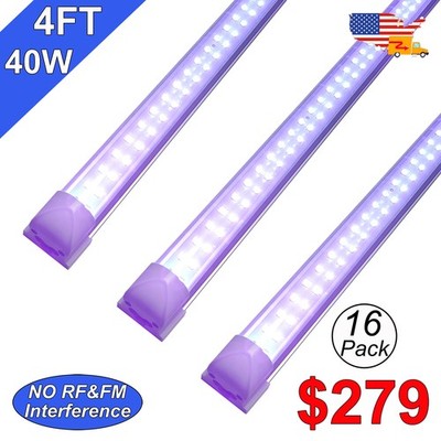 16PCS 4Ft UV Led Black Light Fixture 40W Linkable T8 Integrated Bulbs for Poster