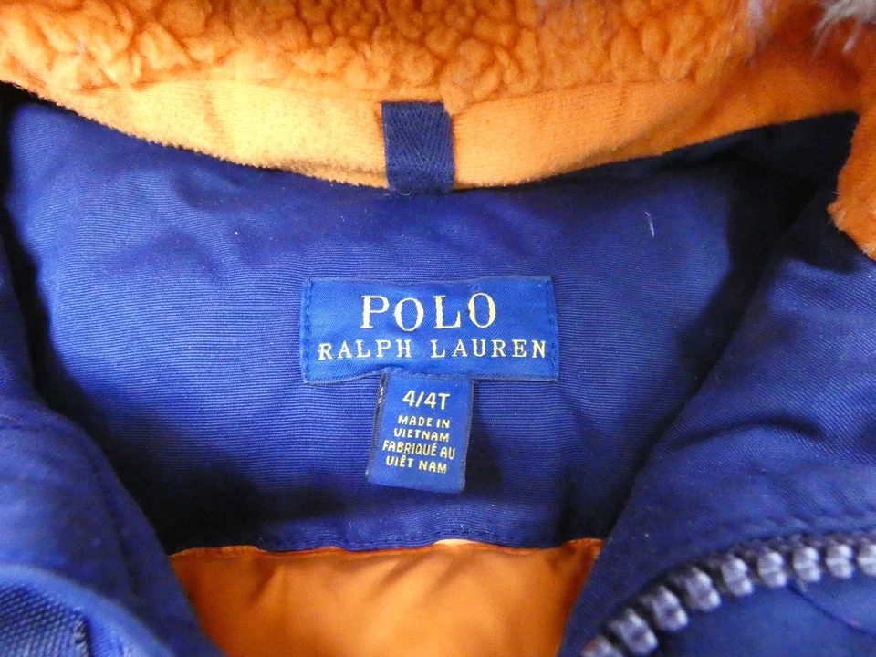 Polo Ralph Lauren Toddler Boy's Blue Down Parka + Faux Fur Trim Sz 4 / 4T - Image 4 of 4