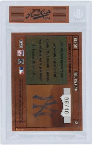 Tarjeta firmada por Phil Rizzuto Yankees 2004 Playoff Prime Cuts #MLB-58 #6/10 con Insc Foto 3 de 4