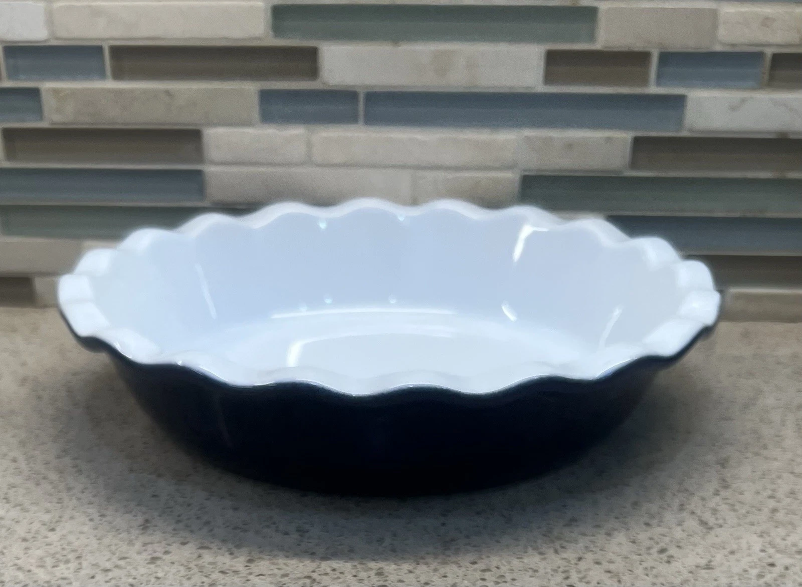 Emile Henry France 10” Pie Plate Baking Dish Cobalt Blue Fluted Edge