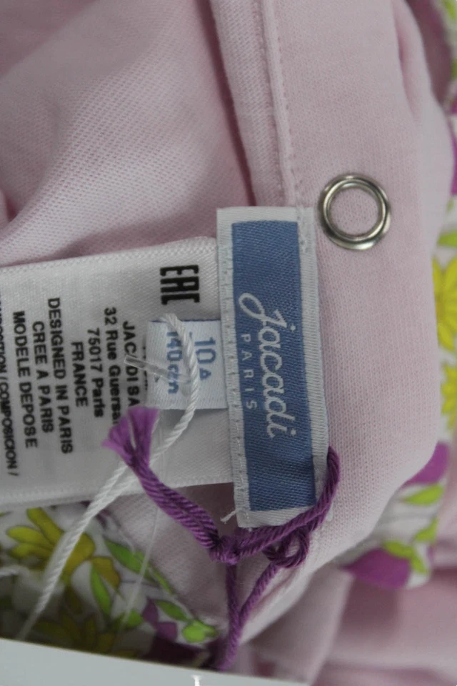 Camiseta Pullover Jacadi Niñas Algodón Cuello Floral Manga Corta Rosa Talla 10 Foto 3 de 4