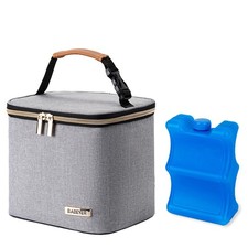 Breast Milk Cooler Bag With Ice Pack Grey Fits 4 Bottles 5 Ounce Daycare