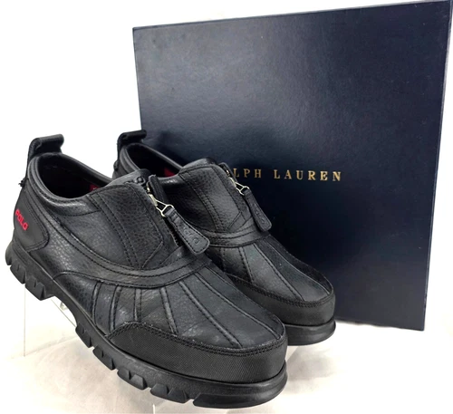 Ralph Lauren Kewzip II Black Zip Leather Slip-On Duck Boots Shoes Men's 11.5 D