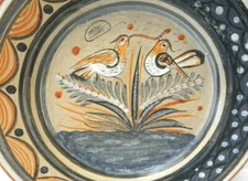 J. Campe Pottery Mexican Tonala burnished charger 15 3/4" diameter birds worm