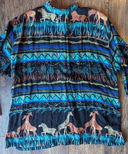Laura M 100% Rayon Women's Unique Animal Safari Print Button Down Shirt Size XL - Picture 16 of 21