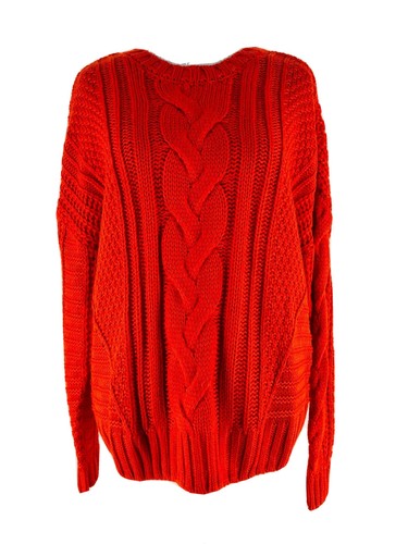 One A Damen Riot Orange Langarm Zopfmuster Pullover Pulli Gr. Small NEU