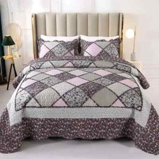 Luxury VIVILINEN Quilted Bedspreads Coverlets Set3 Pieces Double Size Patchwork