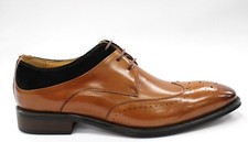 Men's Stacy Adams Hewlett Tan and Black Leather Wingtip Oxford Dress Shoes